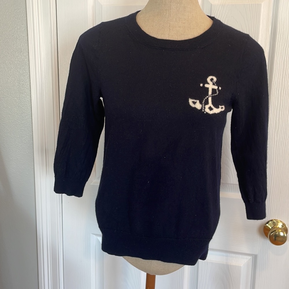 Vintage J Crew Merino wool pullover sweater Anchor navy blue boys girls size L